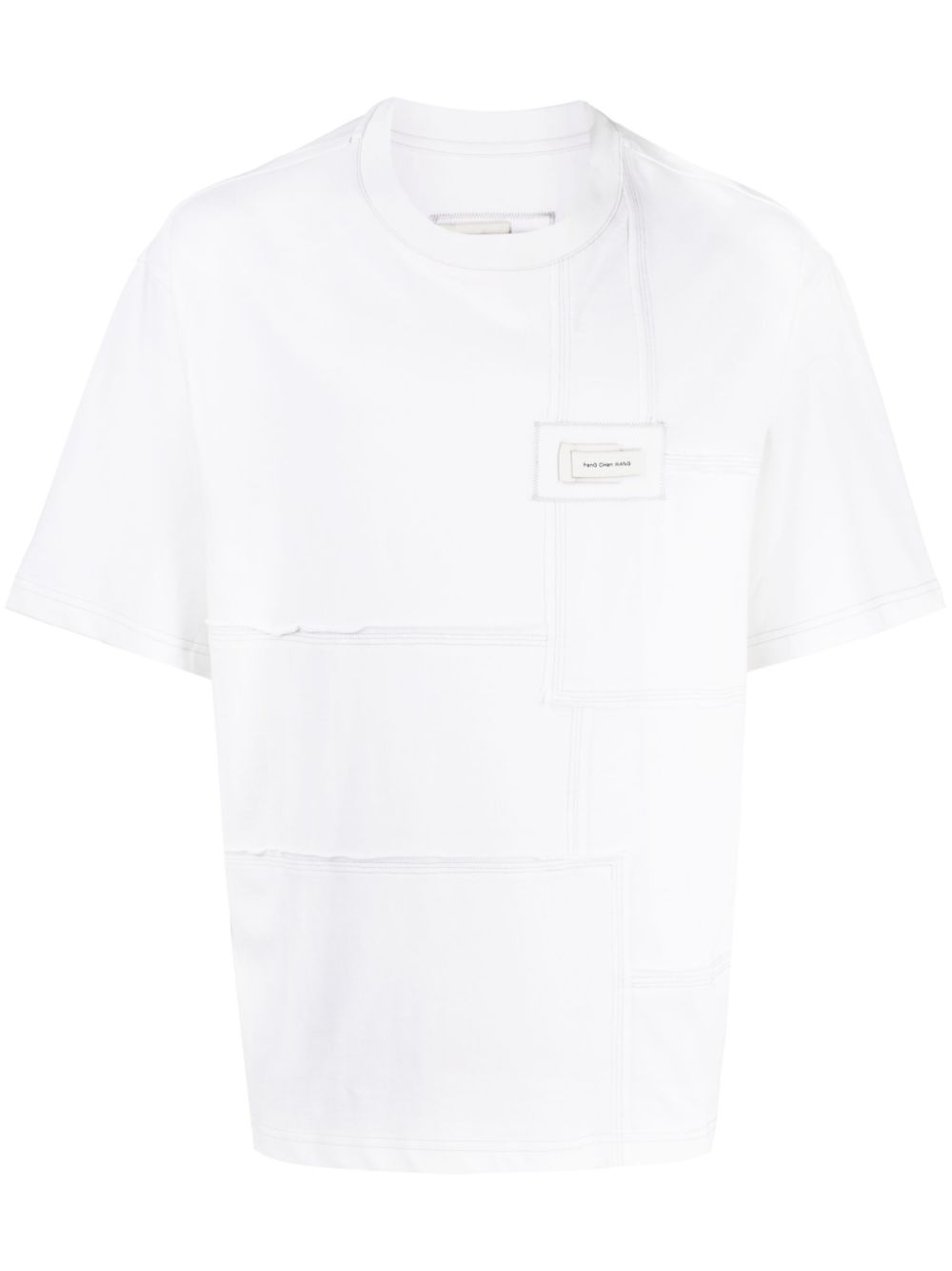 Logo-patch panelled cotton T-shirt - White