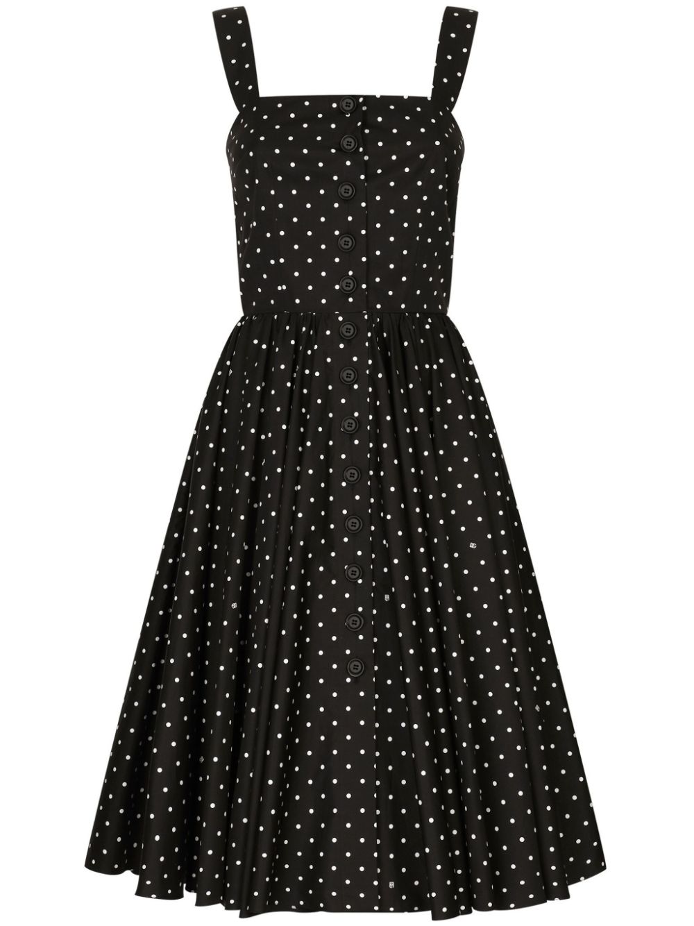 Polka-dot cotton midi dress - Black
