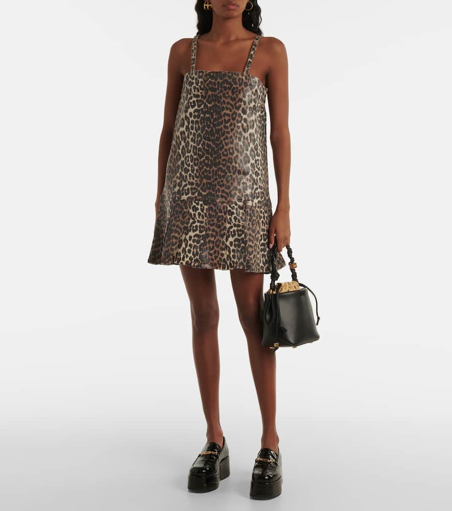Leopard-print denim minidress