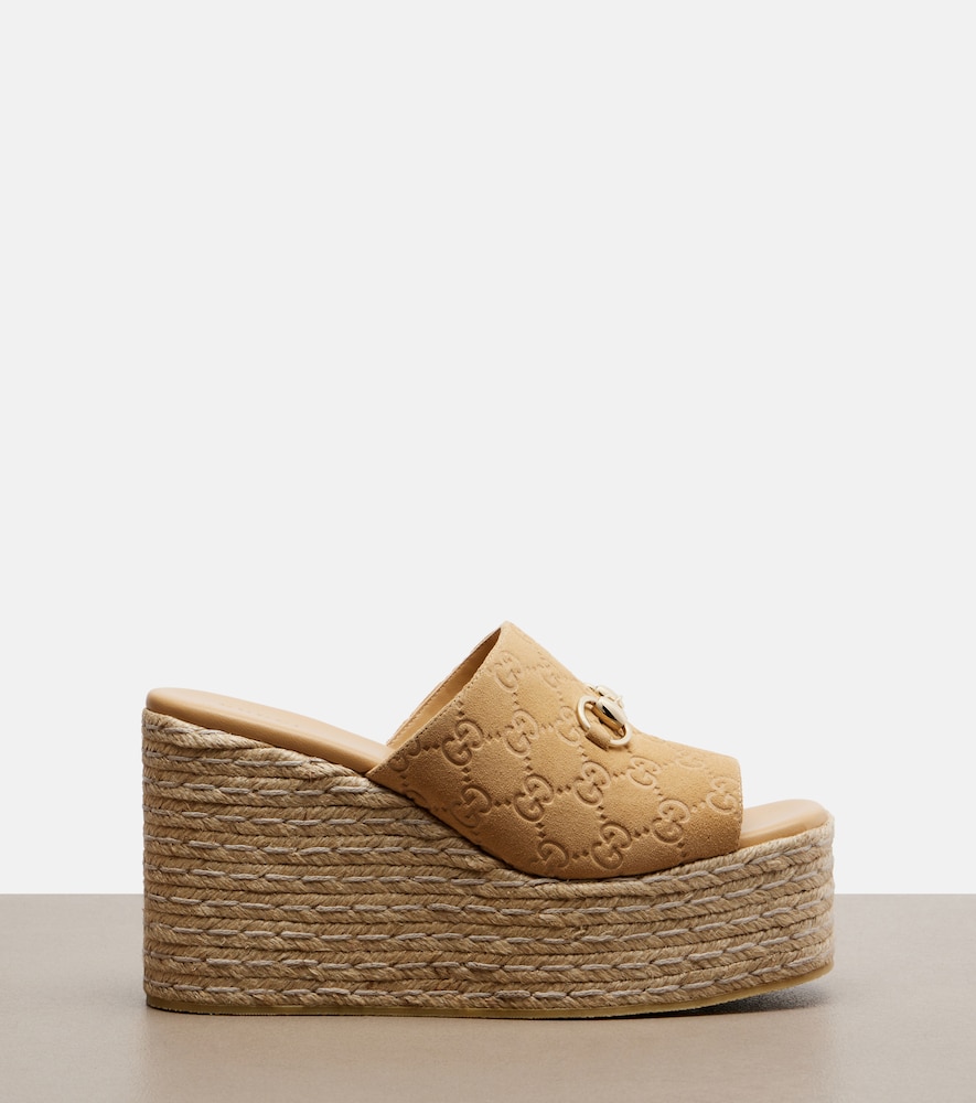 Horsebit GG suede espadrille wedges