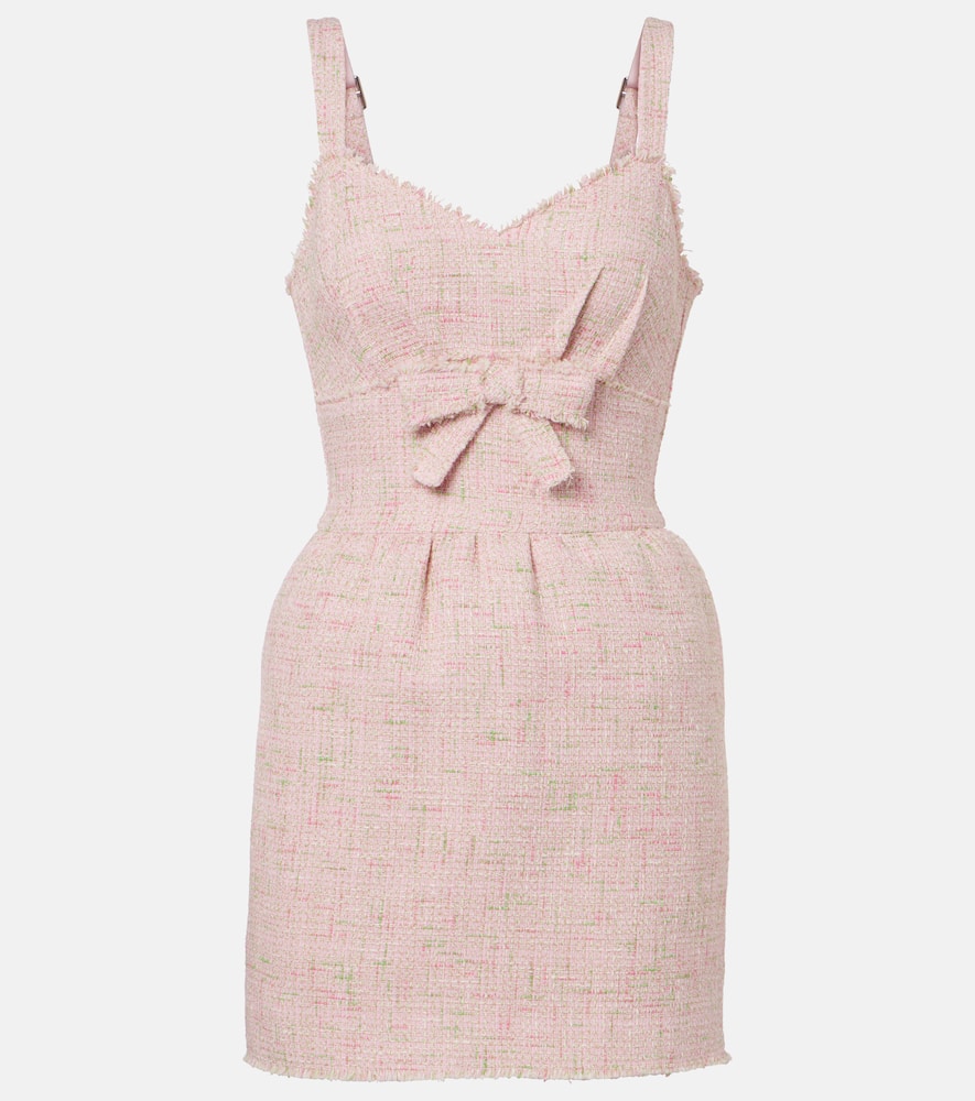 Bow-detail cotton-blend tweed minidress