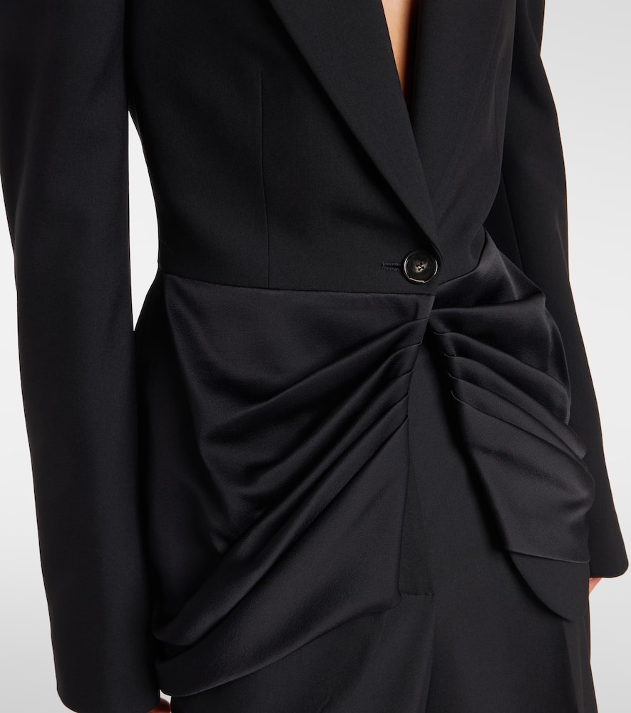 Draped satin-trimmed wool blazer