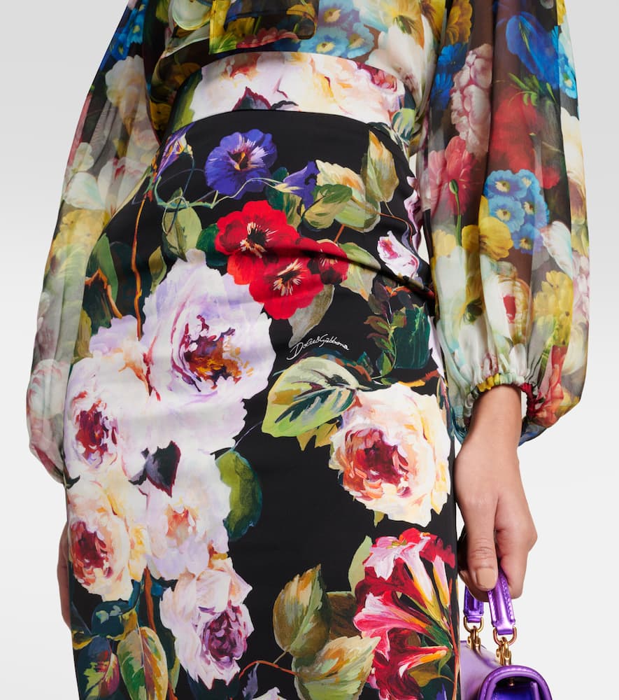 Rose Garden charmeuse midi skirt