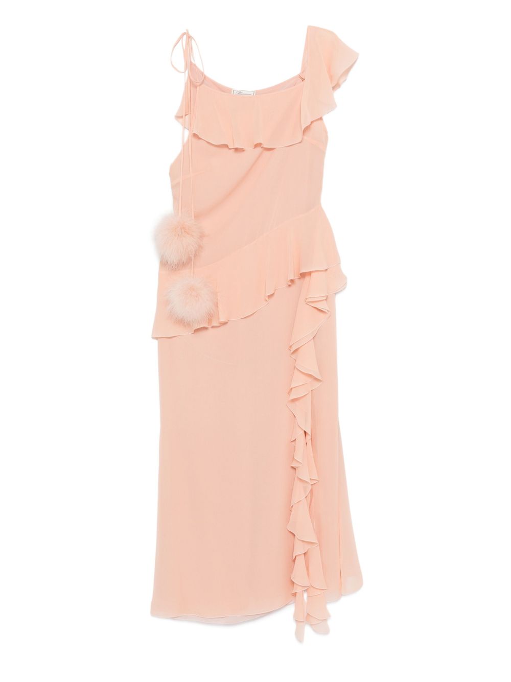 Ruffled-trim silk maxi dress - Neutrals