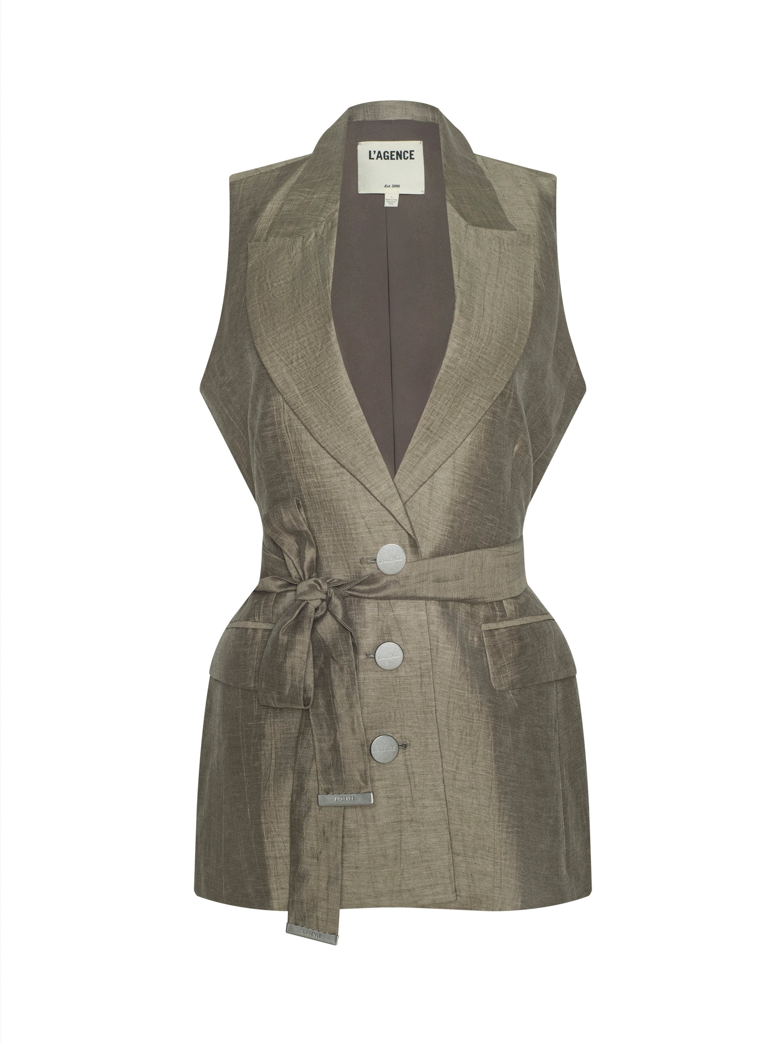 Harper Linen-Blend Vest In Grey Taupe