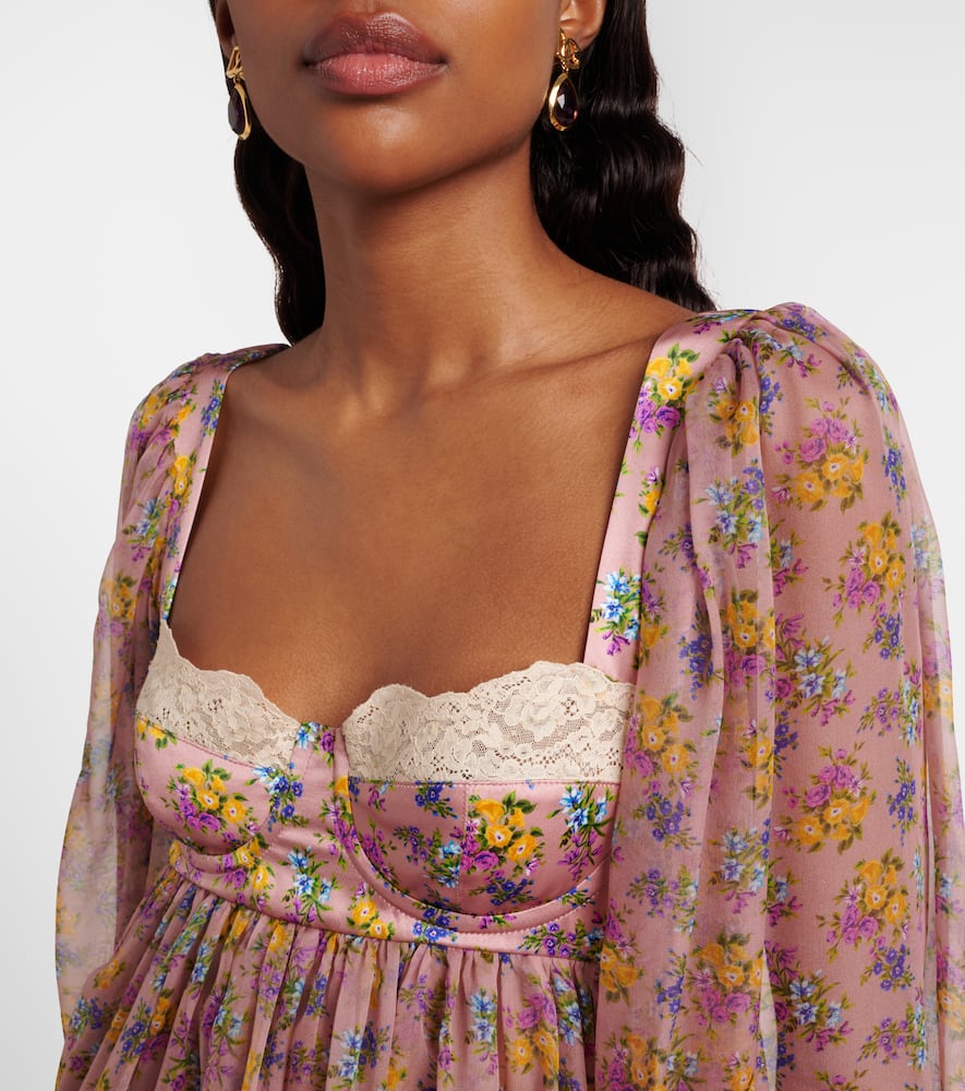 Floral lace-trimmed silk and cotton-blend chiffon minidress