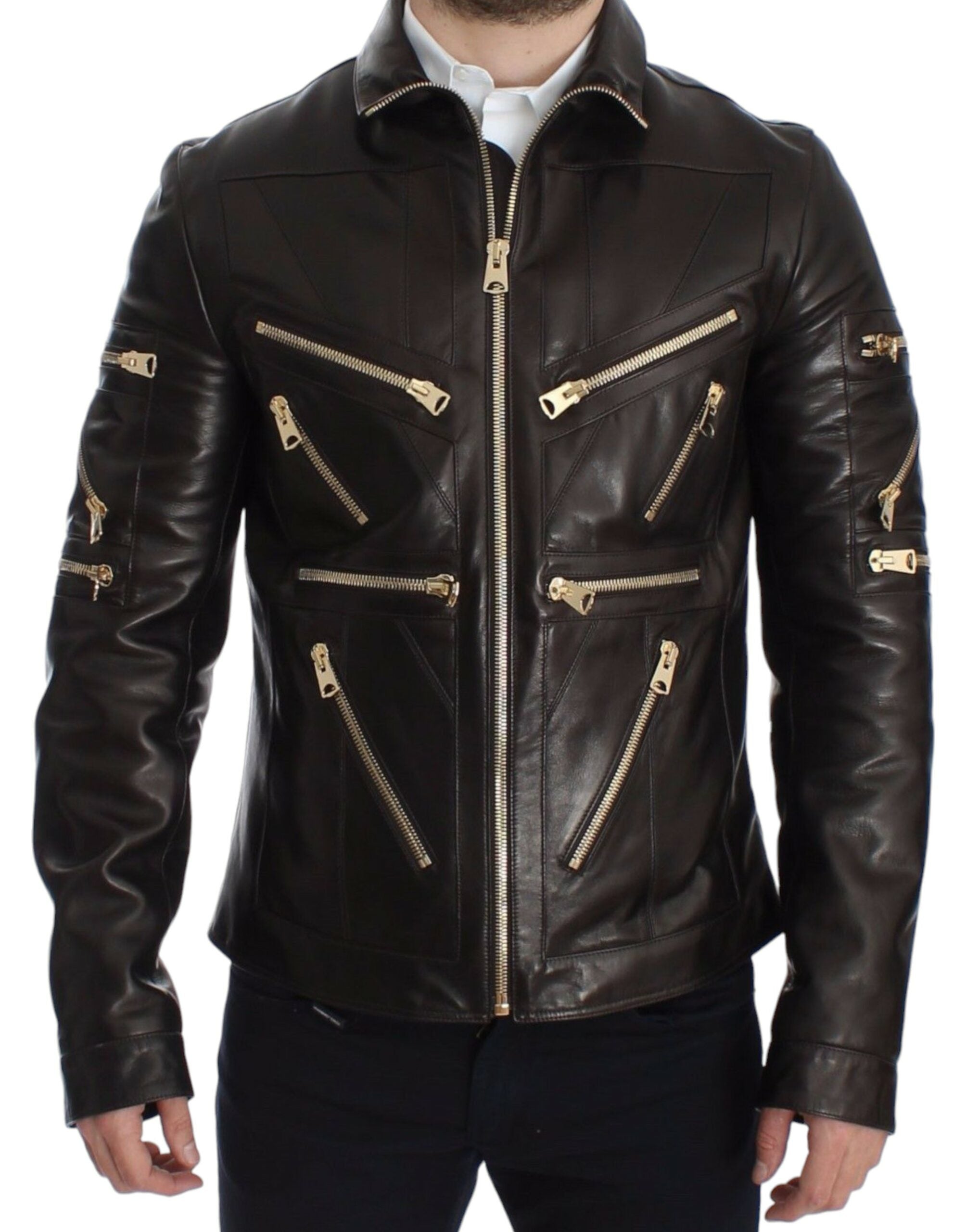 Lambskin Leather with Gold Hardware Jacket — Black