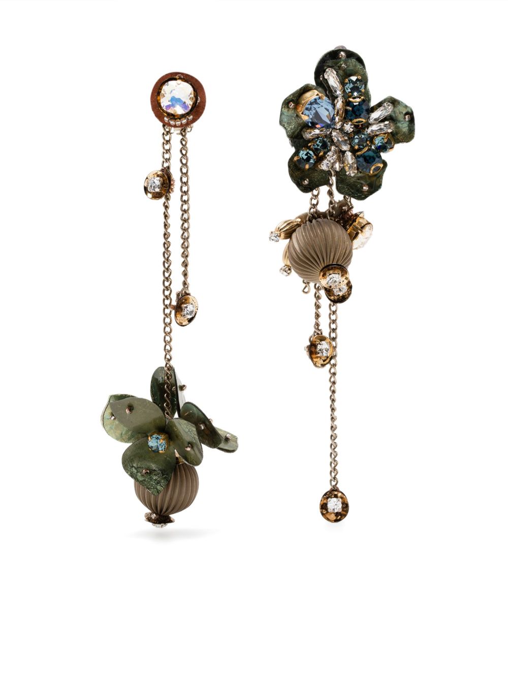 Mismatched embellished earrings - Green