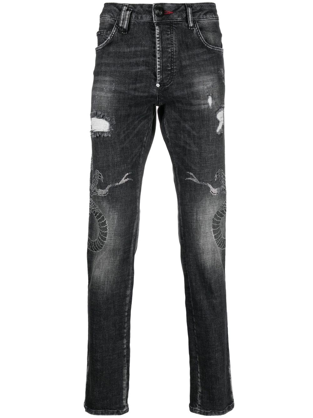 Snake-motif ripped jeans - Grey