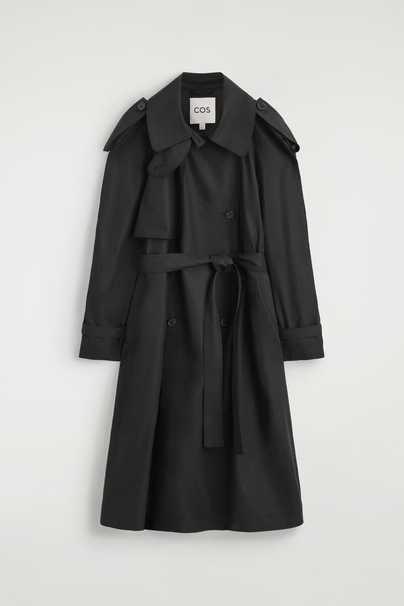 Mock-Neck Cotton Trench Coat