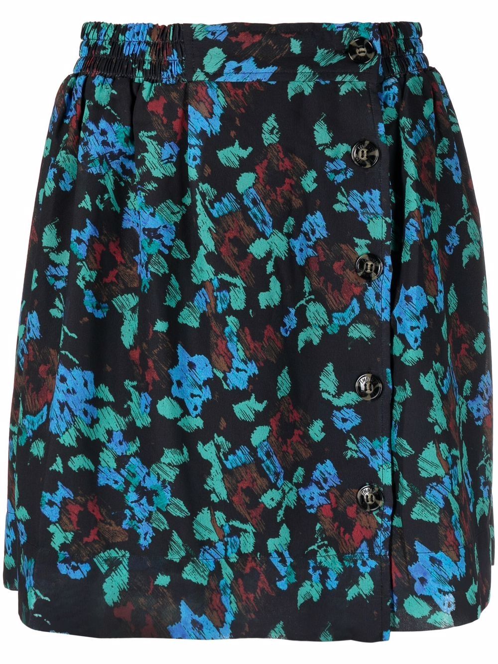 Floral-print buttoned skirt - Black