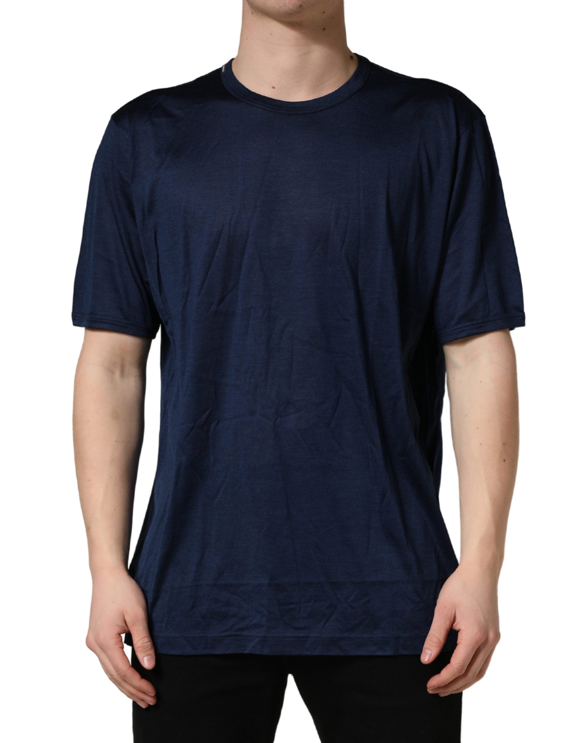 Silk Crewneck T-Shirt — Navy