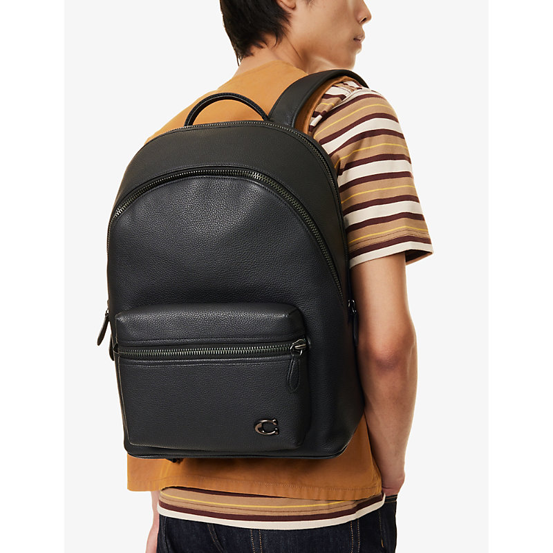 Mens Black Charter Leather Backpack