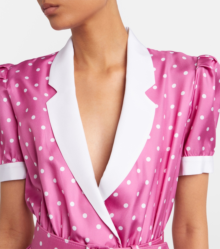 Belted polka-dot silk twill midi dress