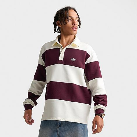 Men's Originals Panel Cut Striped Rugby Shirt in Off White/Maroon