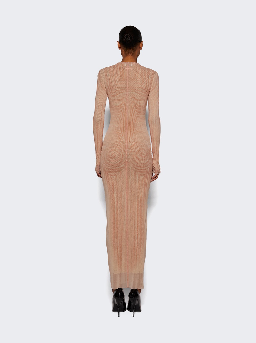 Spiral-print mesh maxi dress - Neutrals