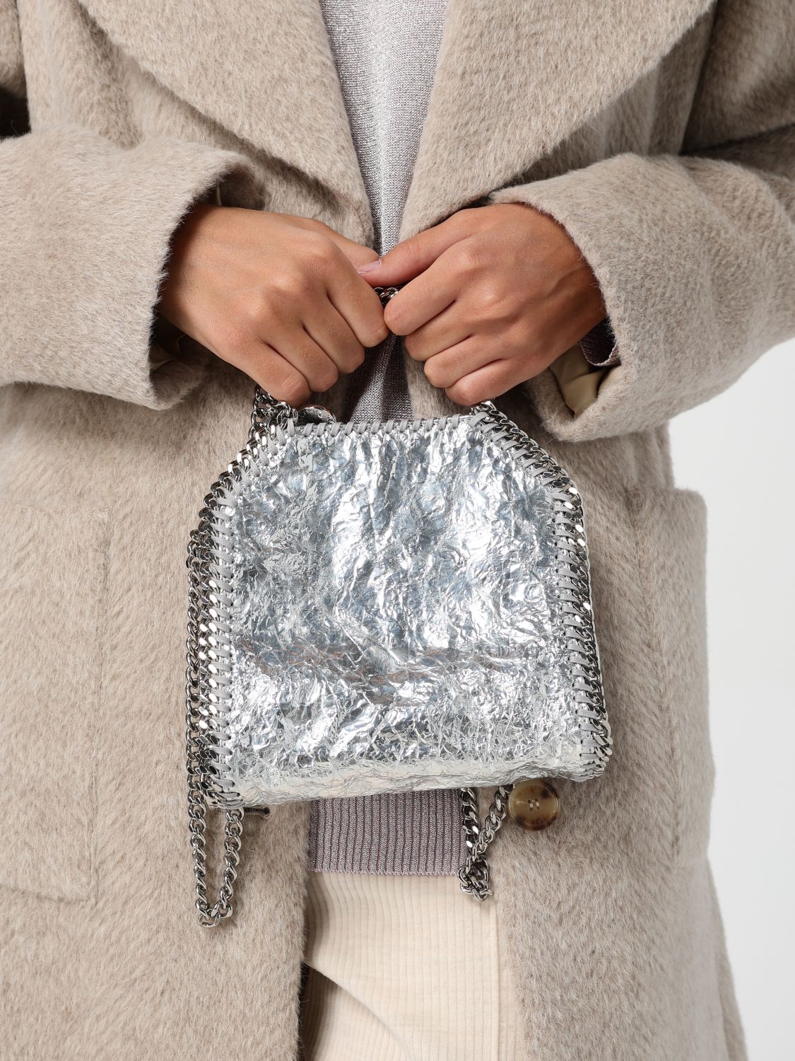 Mini Falabella metallic-effect tote bag - Silver