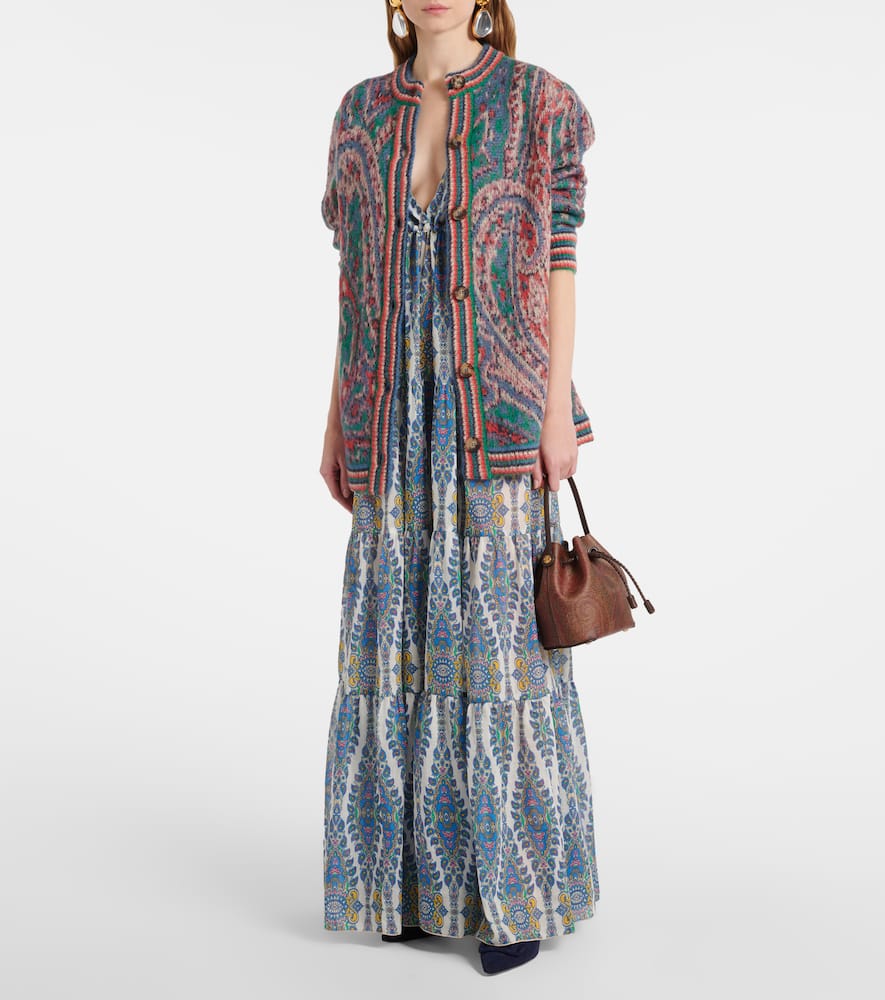 Printed tiered cotton and silk maxi dress