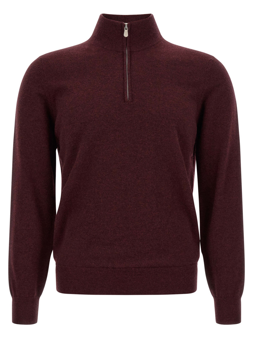 Maroon Solid Mock Collar Sweater