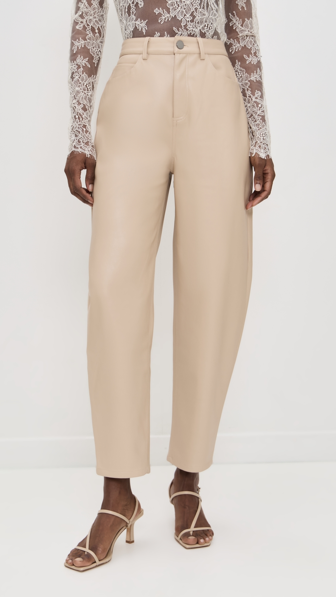 Dakota Faux Leather Barrel Pants Sand