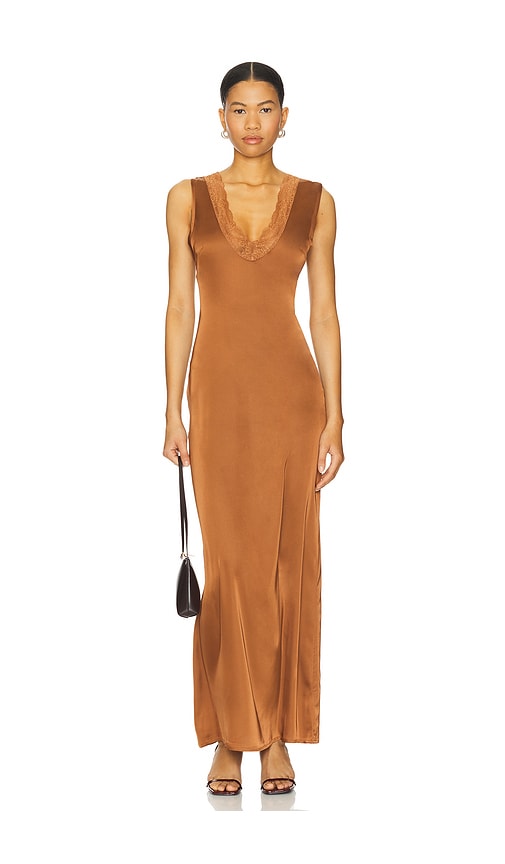 LIONESS Simi Maxi Dress in Cognac. XL. Also in