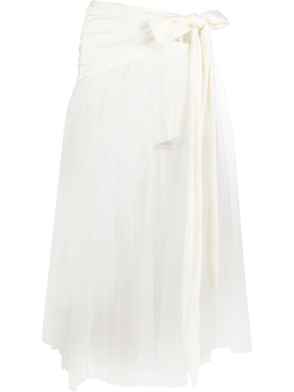 Side tie-fastening asymmetric draped skirt - White