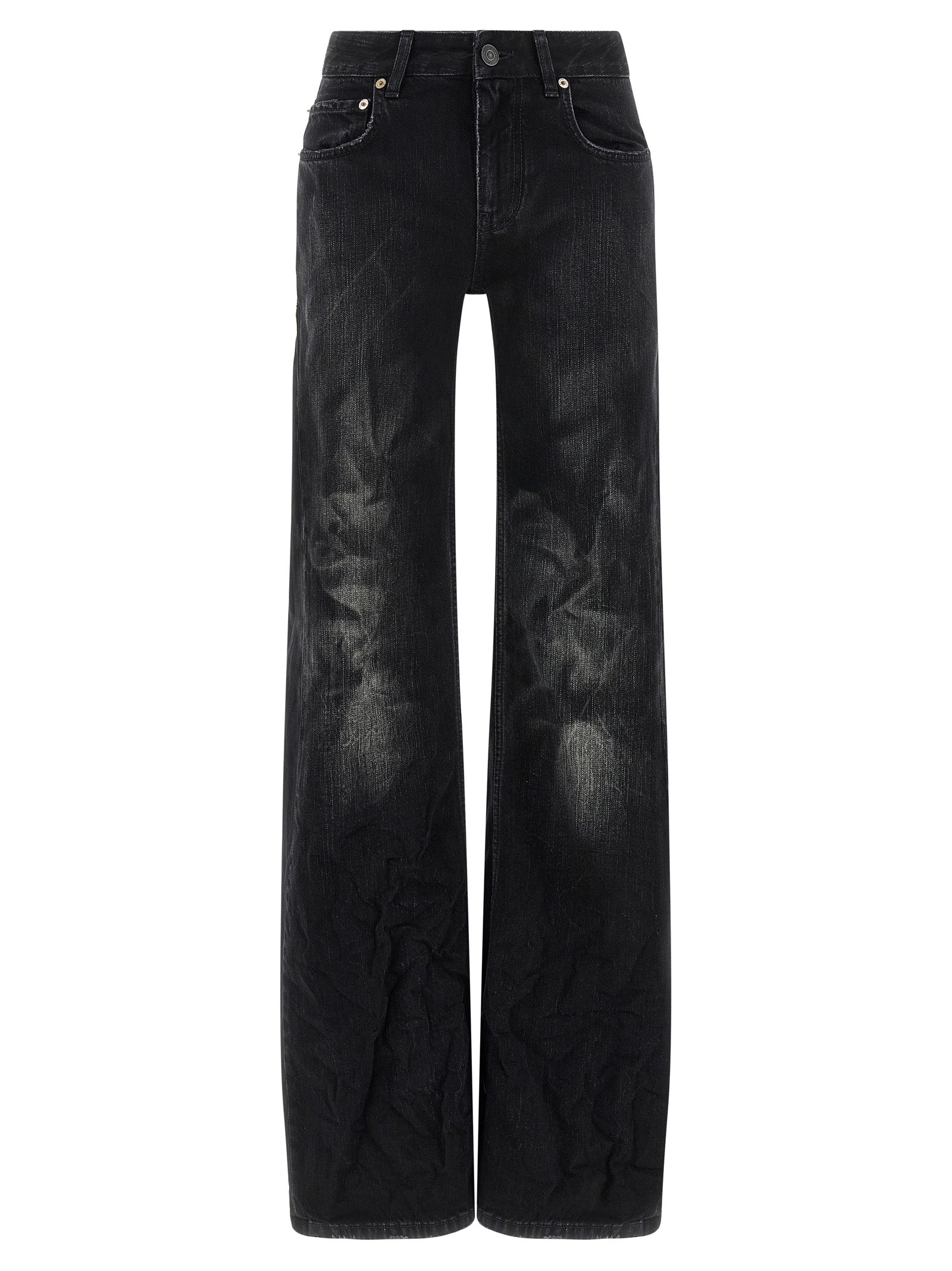 Black Cotton Flared Jeans — Black