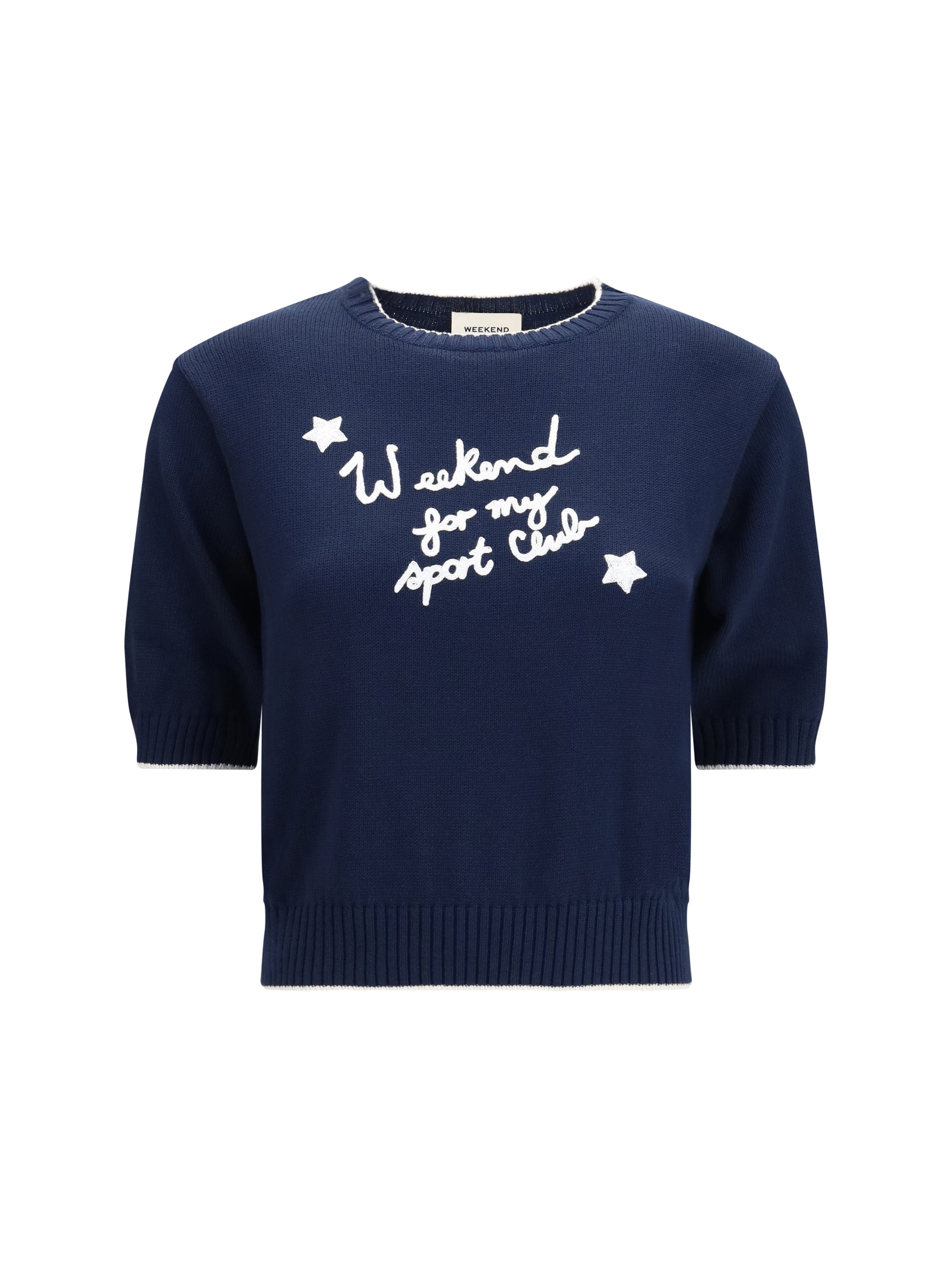 Embroidered Cotton Knit Sweater — Navy