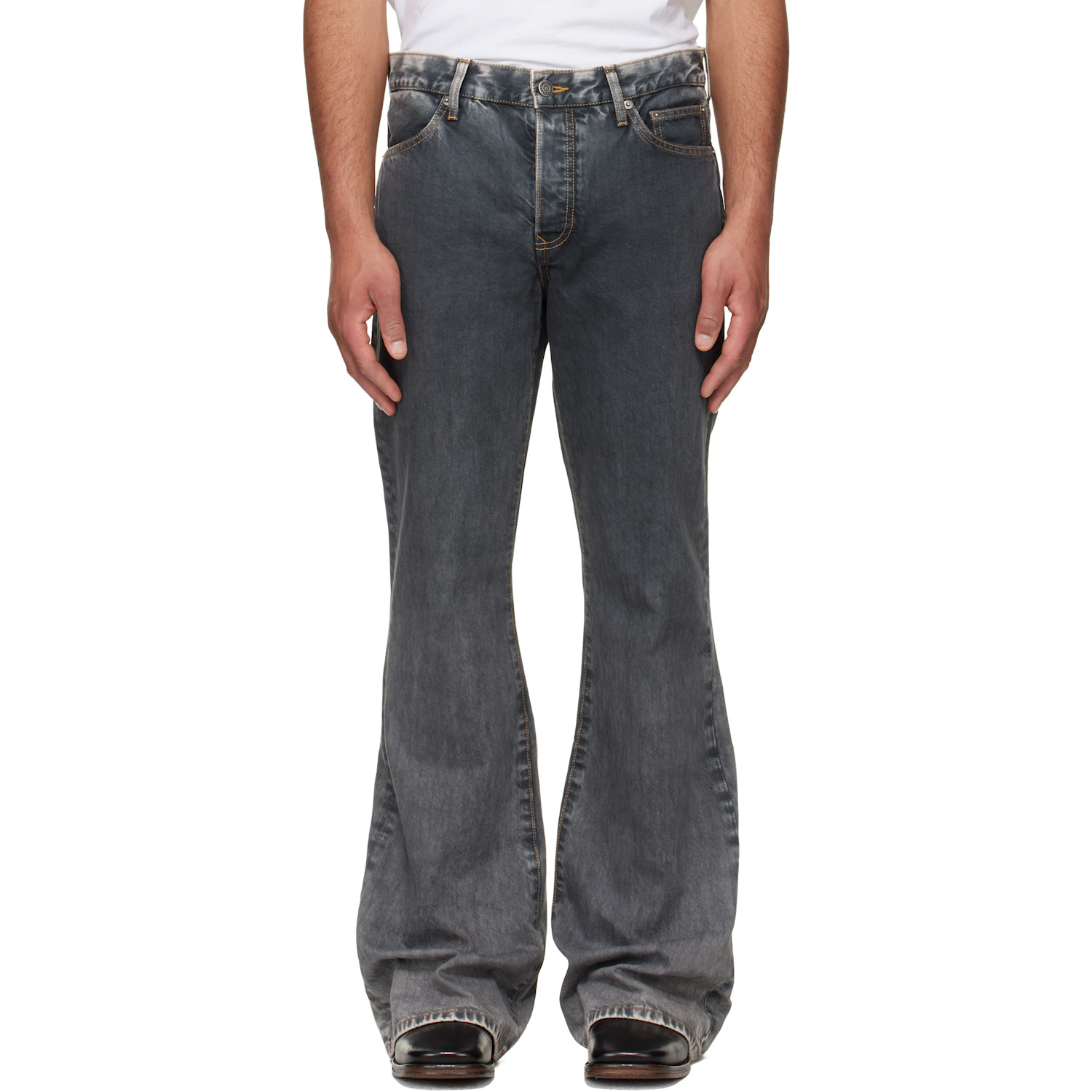 Black Jimmy Ecru Twill Flare Jeans