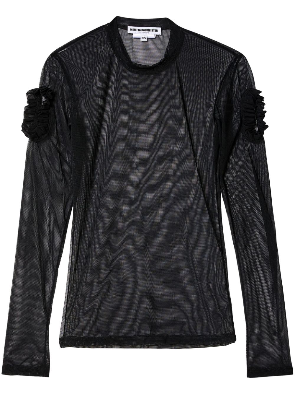 Ruffled semi-sheer top - Black