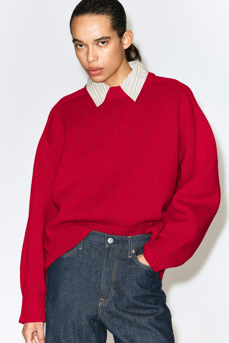 Rounded Wool Crew-Neck Sweater