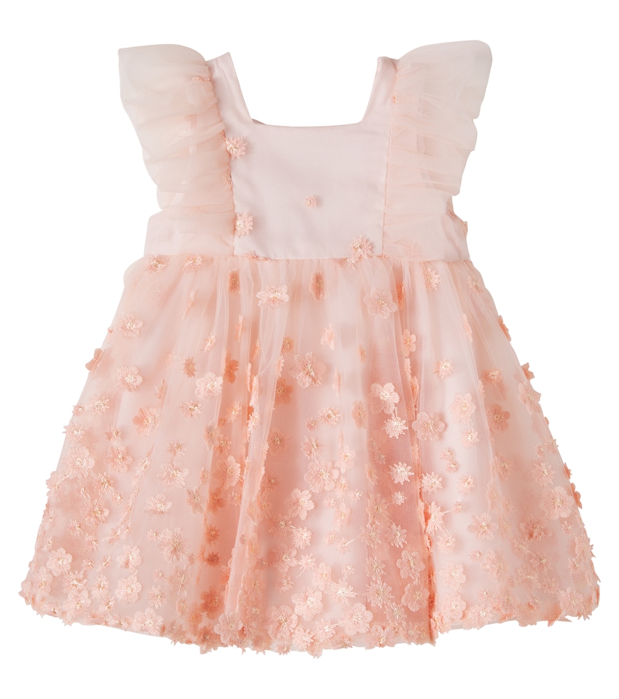 Baby floral-appliqué tulle dress
