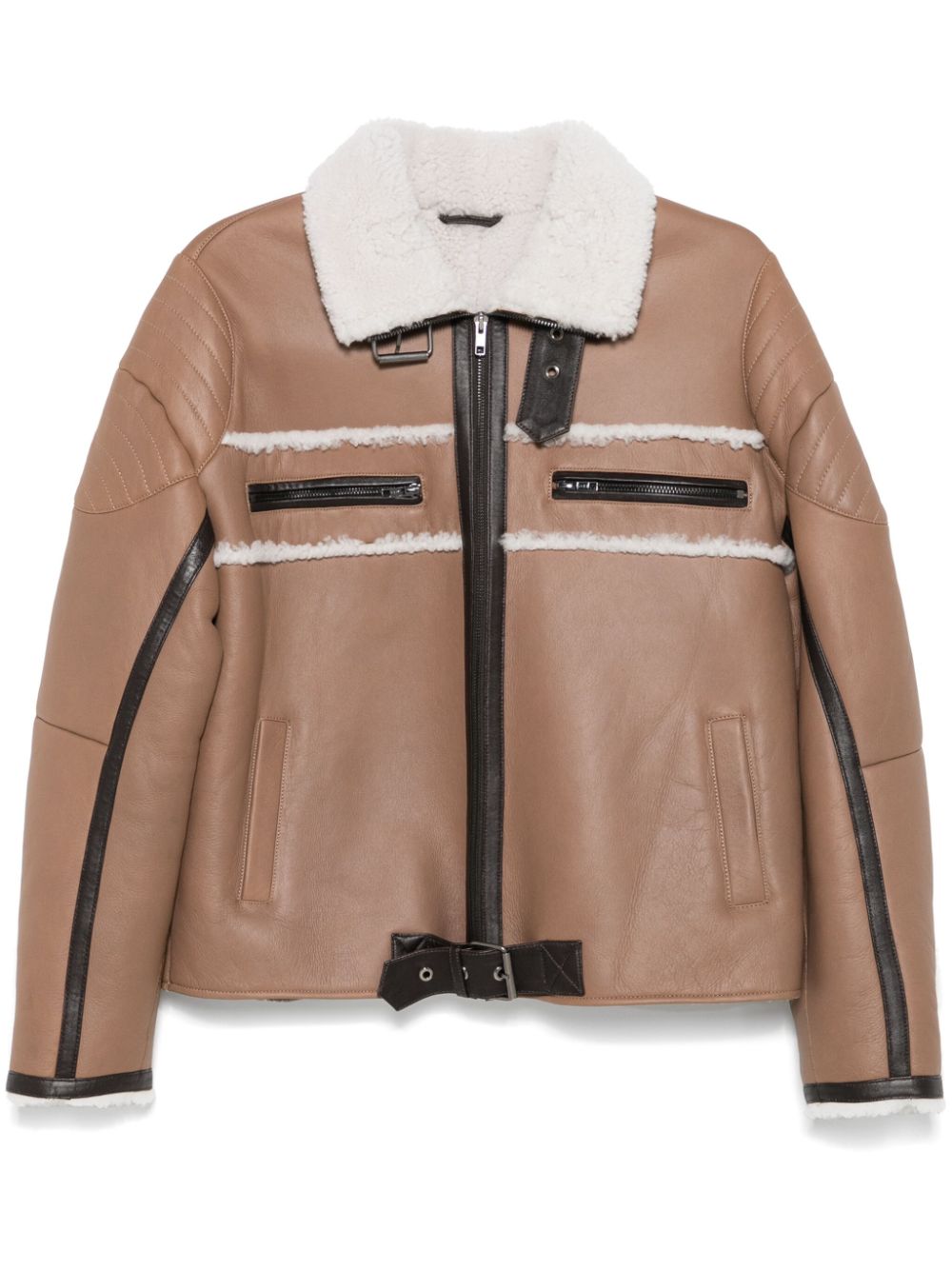 Shearling-detail leather jacket - Brown