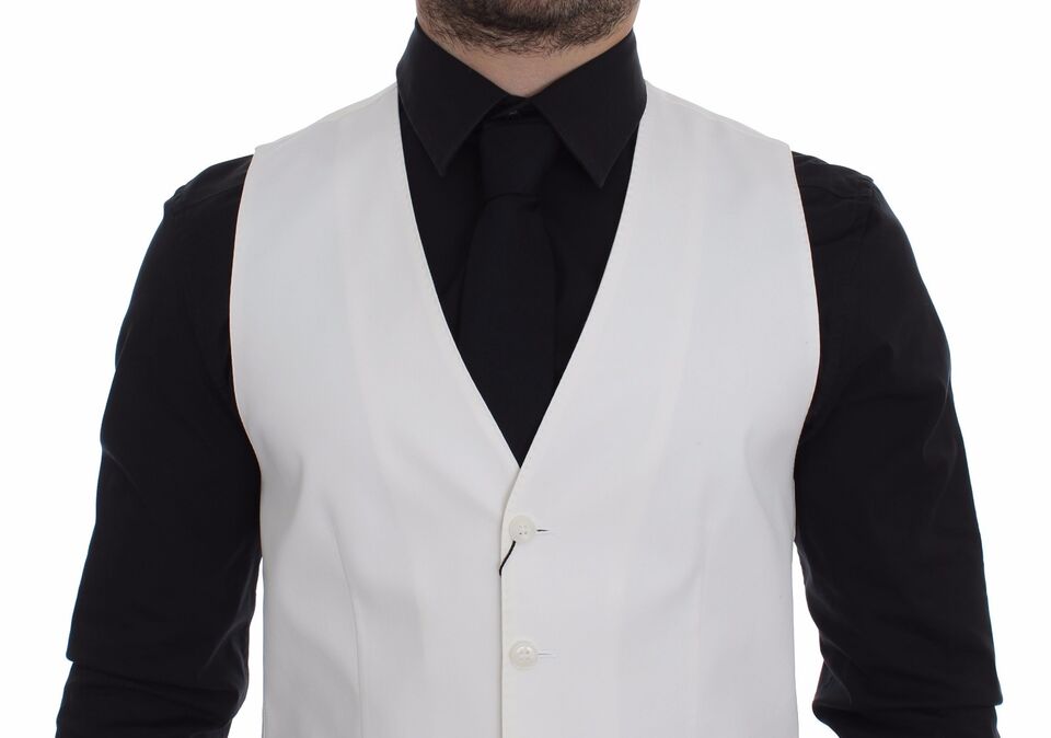 Cotton Silk Blend Dress Vest — White