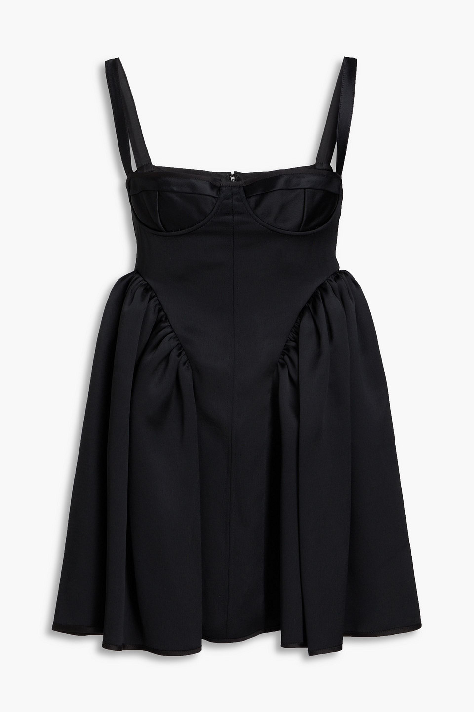 Ovid gathered sateen mini dress - Black - UK 6