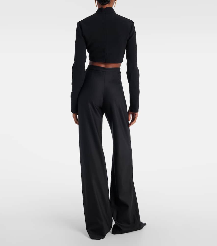 Pleated wool-blend wide-leg pants