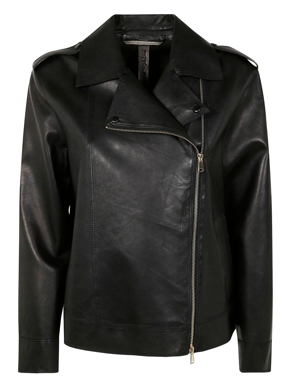 Asymmetrical-zip leather jacket - Black
