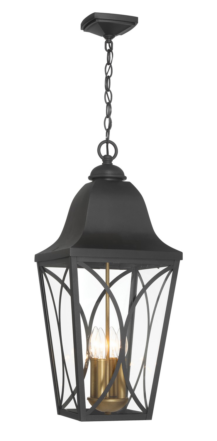 Sand Coal And Olden Brass Three Light Outdoor Pendant from the Cardigan Collection