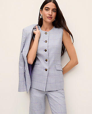 Ann Taylor The Long Crew Neck Vest in Plaid