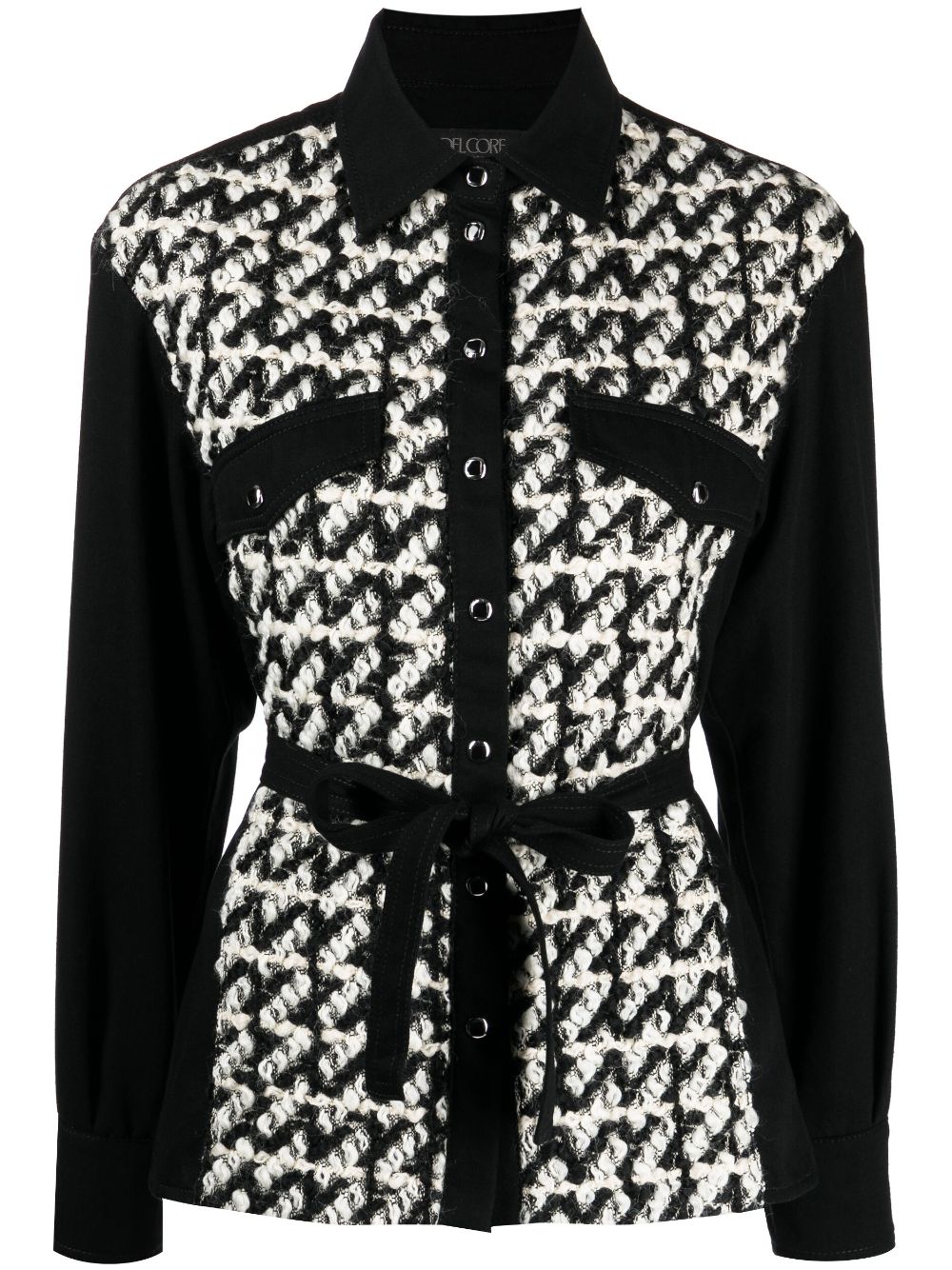 Bouclé tied-waist shirt - Black
