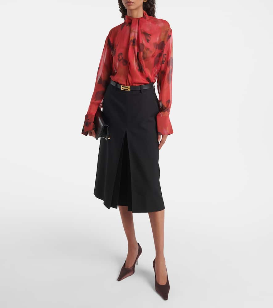 Draped printed silk blouse