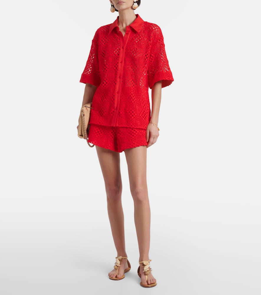Rayure cotton-blend crochet shirt