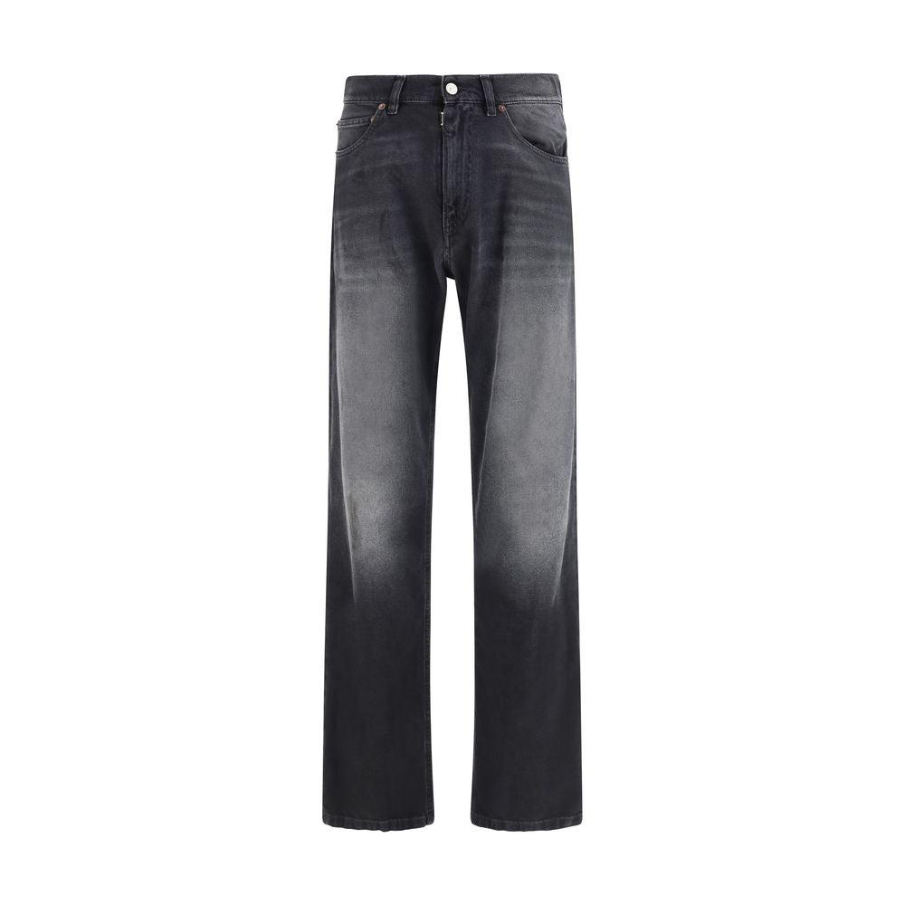 Faded Straight-Leg Cotton Jeans — Black