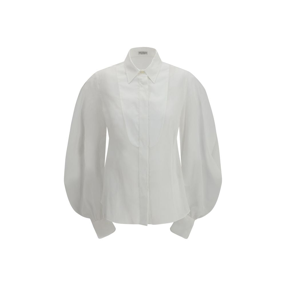 Lantern Sleeve Cotton Blouse — White