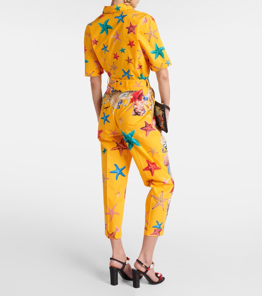 Capri printed high-rise cotton tapered pants