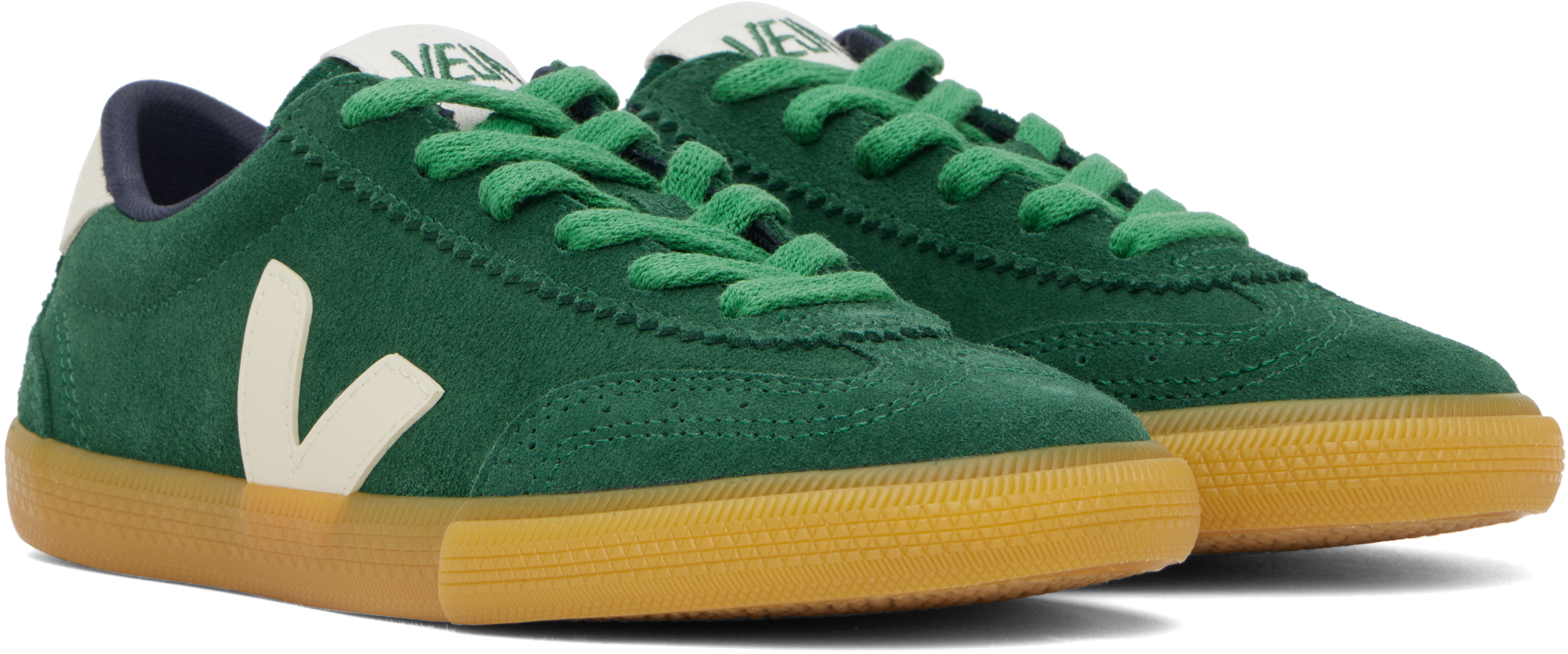 VEJA Green & Beige Volley Suede Sneakers