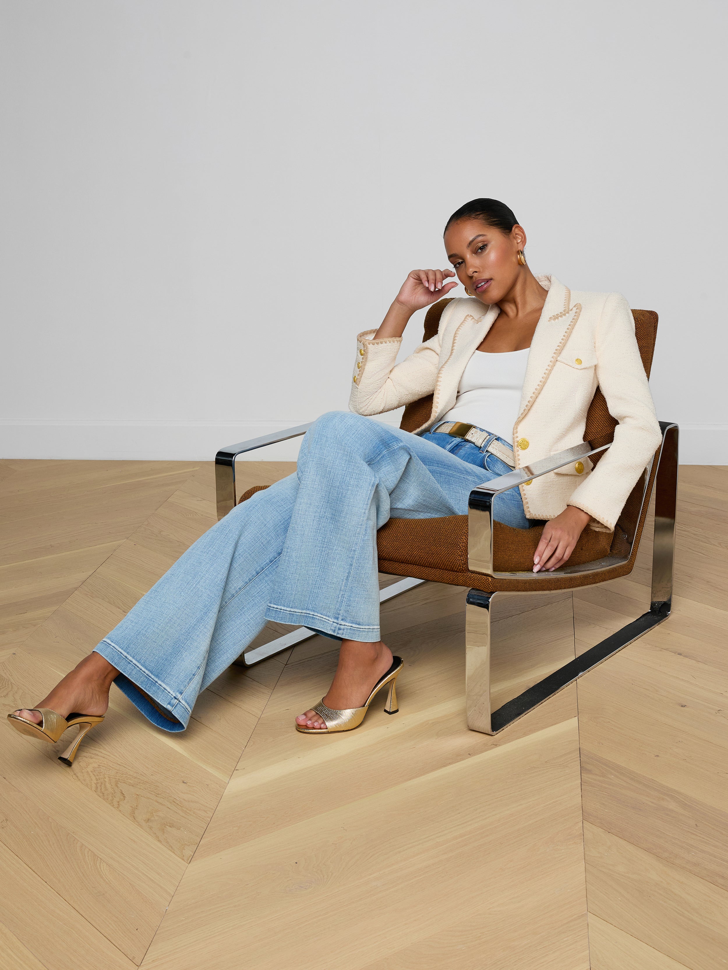 Wylla Tweed Blazer In Ecru/biscuit