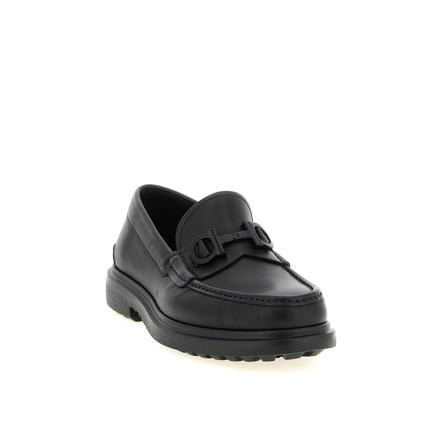 Gancini Buckle Leather Loafers