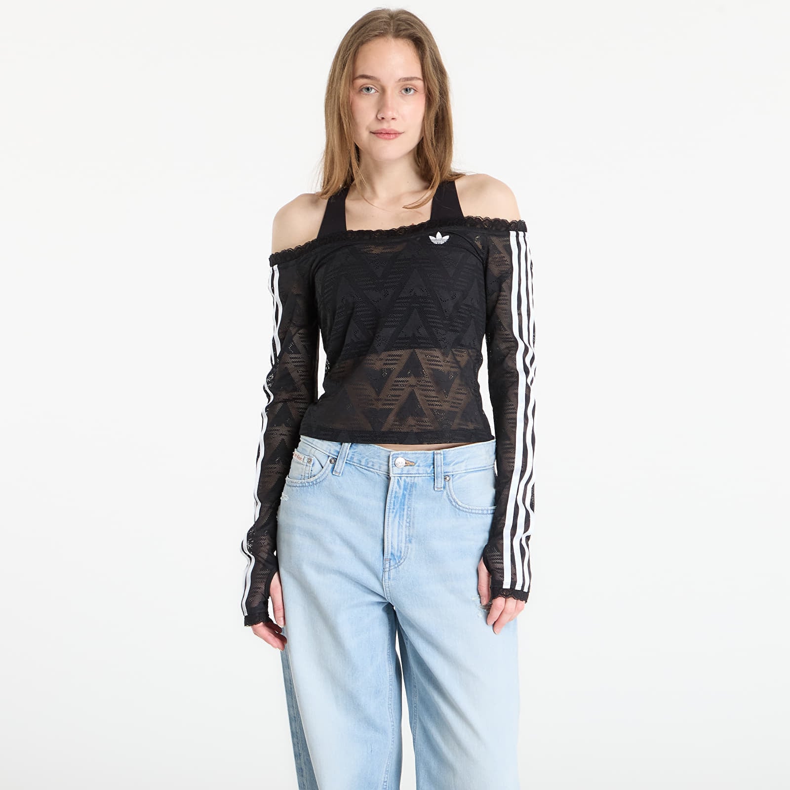 Top adidas Lace Bardot Long-Sleeve Top Black