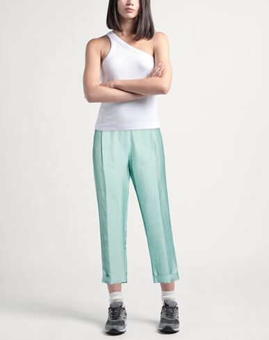 Woman Pants Sage green Size 6 Linen, Viscose, Polyester